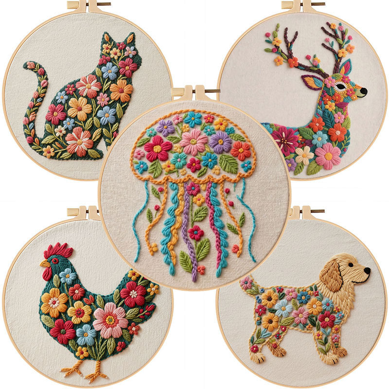 Floral Animal Portrait Embroidery Set