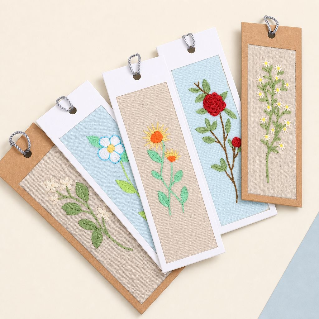 Botanical Bookmark Embroidery Trio